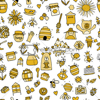 Honey apiary, seamless pattern. Sketch for your design