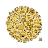 Honey apiary, icons set. Sketch for your design
