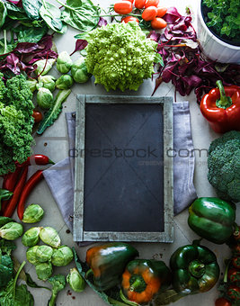 Blackboard with vegetables 