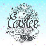 Ink hand drawn illustration with all the symbols of Easter