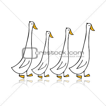 Funny goose family, sketch for your design