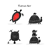 Funny turtles set, sketch for your design