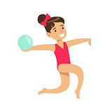 Little Girl Doing Rhythmic Gymnastics Exercise With Ball In Class, Future Sports Professional