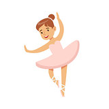 Little Girl In Pink Dress Dancing Ballet In Classic Dance Class, Future Professional Ballerina Dancer