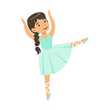 Little Girl In Blue Dress With Plat Dancing Ballet In Classic Dance Class, Future Professional Ballerina Dancer