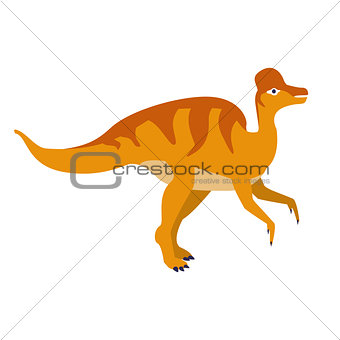 Orange Duckbill Dinosaur Of Jurassic Period, Prehistoric Extinct Giant Reptile Cartoon Realistic Animal