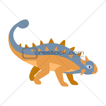 Ankylosaurus Blue And Orange Dinosaur Of Jurassic Period, Prehistoric Extinct Giant Reptile Cartoon Realistic Animal