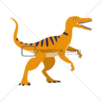 Orange Raptor Dinosaur Of Jurassic Period, Prehistoric Extinct Giant Reptile Cartoon Realistic Animal