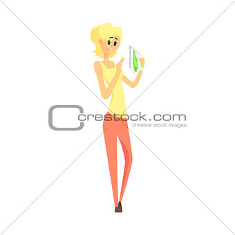Woman Holding Iron, Department Store Shopping For Domestic Equipment And Electronic Objects For Home