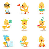 Little Yellow Duck Chick Different Emotions And Situations Set Of Cute Emoji Illustrations