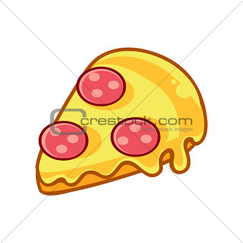 Slice Of Pepperoni Pizza, Food Item Outlined Isolated Childish Icon For Flash Game Design Or Slot Machine