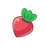 Red Beetroot With Leaves, Food Item Outlined Isolated Childish Icon For Flash Game Design Or Slot Machine