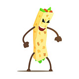 Burrito Wrap Street Fighter, Fast Food Bad Guy Cartoon Character Fighting Illustration