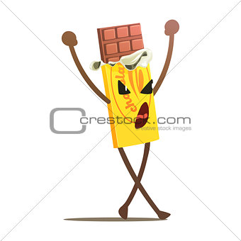 Chocolate Bar Half Unwrapped Street Fighter, Fast Food Bad Guy Cartoon Character Fighting Illustration