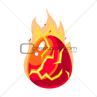 Red Fire Egg In Flames, Fantastic Natural Element Egg-Shaped Bright Color Vector Icon
