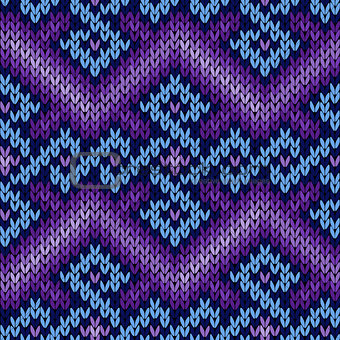 Ornate knitting seamless pattern in blue and violet