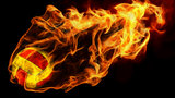 3d illustration of burning volleyball attack.