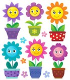 Flowerpots with smiling flowers set 1