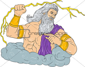 Zeus Wielding Thunderbolt Lightning Drawing