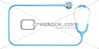 Blue stethoscope as frame, with space for text. Top view