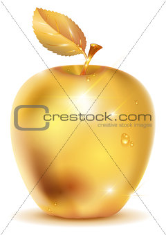 Golden apple with drop of dew