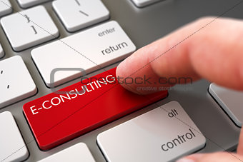 Hand Touching E-Consulting Button. 3D.