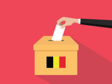 belgium election vote concept illustration with people voter hand gives votes insert to boxes election with long shadow flat style