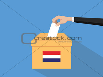 netherlands vote election concept illustration with people voter hand gives votes insert to boxes election with long shadow flat style