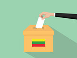 lithuania vote election concept illustration with people voter hand gives votes insert to boxes election with long shadow flat style