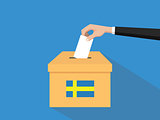 sweden vote election concept illustration with people voter hand gives votes insert to boxes election with long shadow flat style