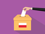 poland vote election concept illustration with people voter hand gives votes insert to boxes election with long shadow flat style