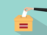 latvia vote election concept illustration with people voter hand gives votes insert to boxes election with long shadow flat style