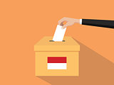 indonesia vote election concept illustration with people voter hand gives votes insert to boxes election with long shadow flat style