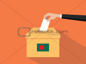 bangladesh vote election concept illustration with people voter hand gives votes insert to boxes election with long shadow flat style