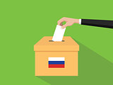 russia vote election concept illustration with people voter hand gives votes insert to boxes election with long shadow flat style