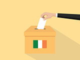 ireland election vote concept illustration with people voter hand gives votes insert to boxes election with long shadow flat style