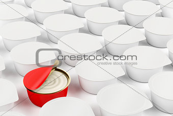 Red can with cream cheese, butter or other food