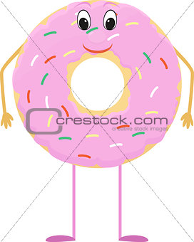 Donut cartoon character with pink icing