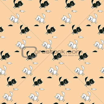 Childrens cartoon pattern with cats and mice