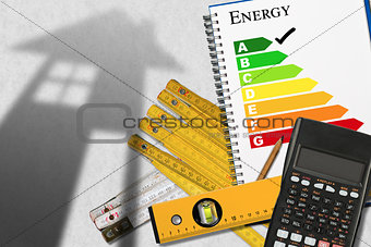 Energy Efficiency Rating with Calculator and House
