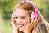pretty girl with pink headphones