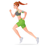 Young woman running. Cartoon vector illustration isolated on white background.