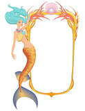Mermaid with frame. Vector illustration isolated on white background.