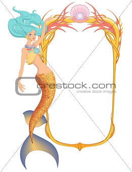 Mermaid with frame. Vector illustration isolated on white background.