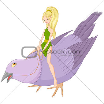 Fairy on bird. Vector illustration.