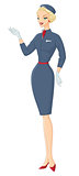 Vector illustration of attractive young stewardess in blue uniform