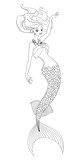 Outlined mermaid. Coloring page vector illustration.