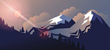 Stock vector illustration horizontal background mountain landscape in flat style
