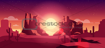 Stock vector illustration horizontal background mountain desert landscape flat style