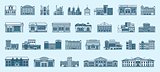 Vector set isolated icons architecture buildings linear style